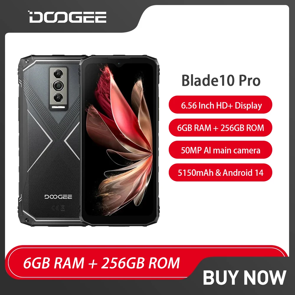 DOOGEE Blade10 Pro Rugged Smartphone Android 14 6.56" 6GB+256GB Octa Core Mobile Phone 50MP AI Main Camera 5150mAh Cellphon