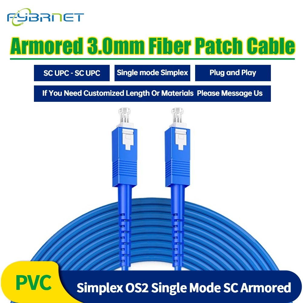 SC UPC to SC UPC Fiber Optical Patch Cable Armored 3.0mm Fiber Optic Patch Cable Indoor G657A1 Simplex OS2 Single Mode 1/2/3/5M