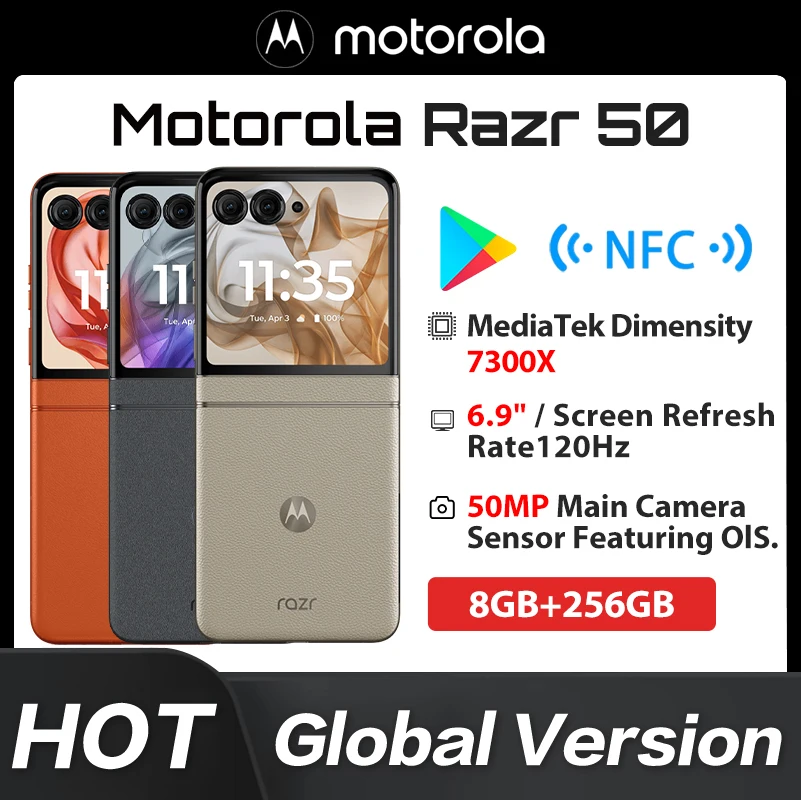 New Original Global Version Motorola Razr 50 XT2453-1 Mediatek Dimensity 7300X 6.9" OLED FHD+ 120hz 2640*1080 4200mAh 33W N