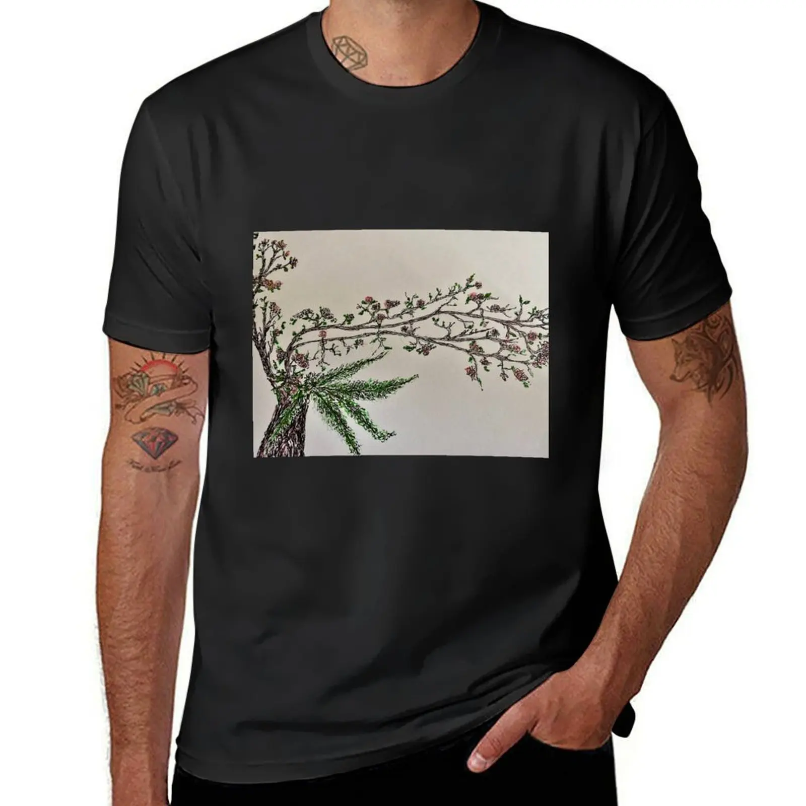 Cherry blossom and fern T-Shirt quick-drying blanks men clothes