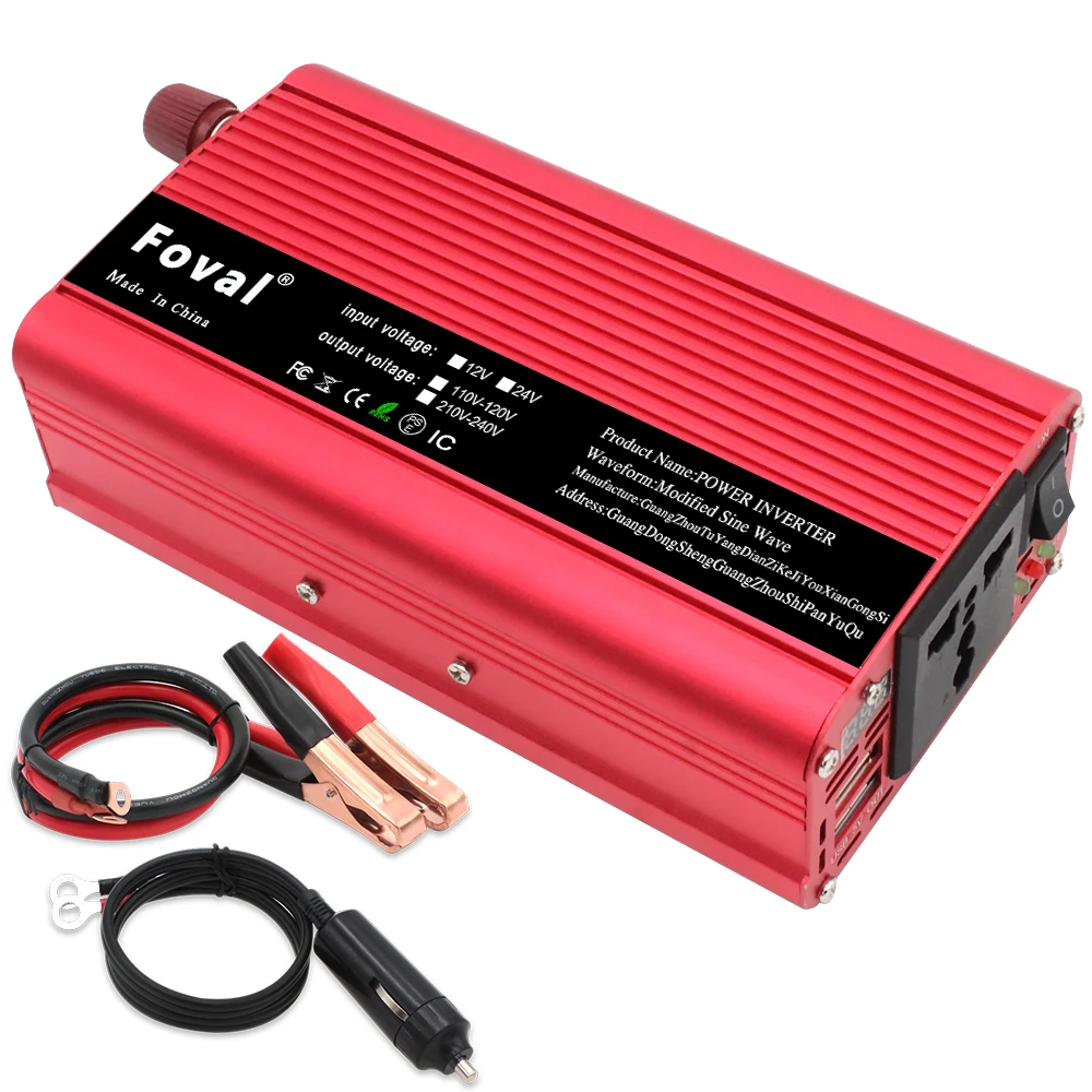 1000W Peak DC 12V to AC 220V LED Display 1000 Watt 2 USB Vehicle Car Power Inverter RV Converter Universal Plug