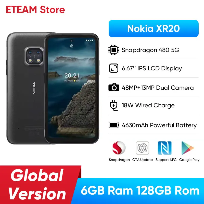 Original Global Version Nokia XR20 5G Snapdragon 480 NFC 48MP Dual Camera 6.67" IPS LCD Display IP68 dust/water resistant P