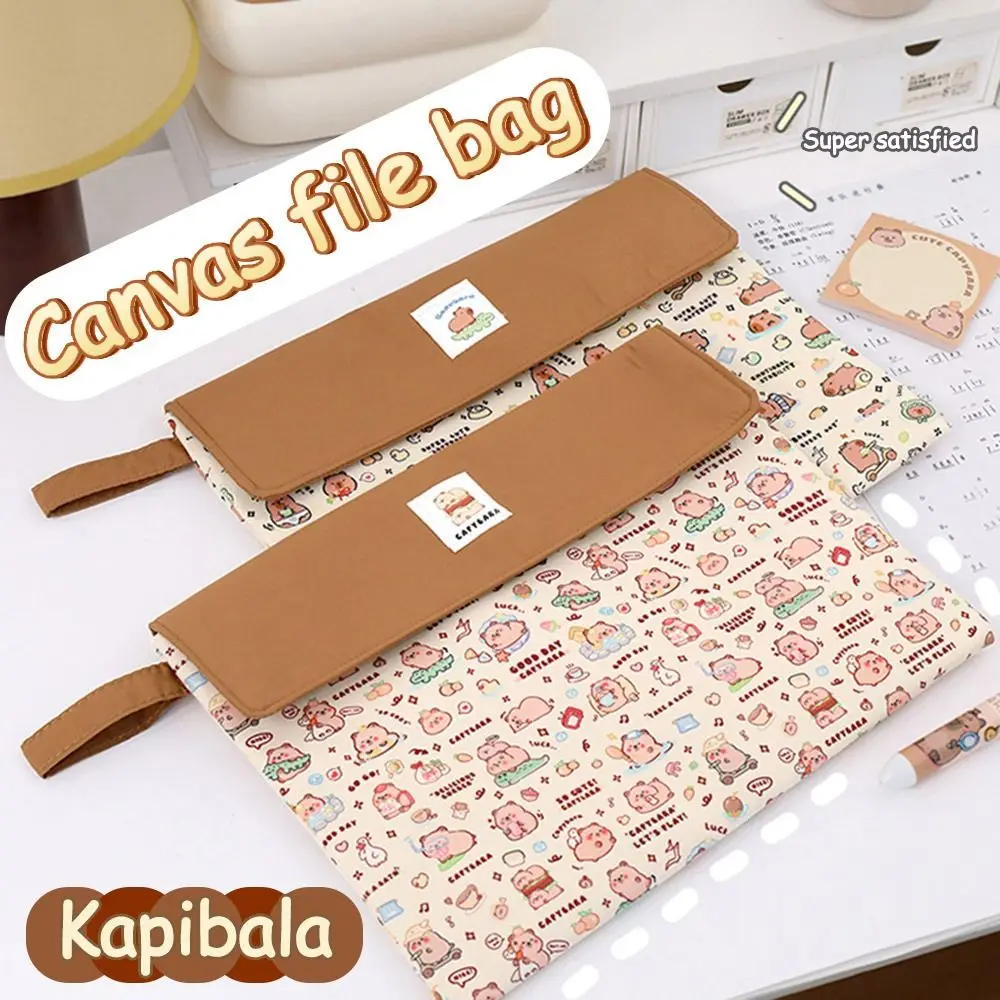 New Large Capacity Capybara File Bag Hand-held Canvas Homework Storage Bag Learning Supplie Pen Bag