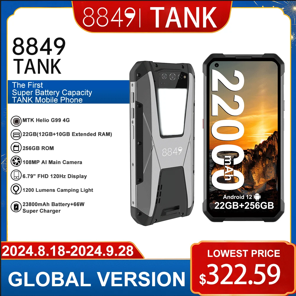 8849 Tank 22000mAh Battery Rugged Smartphone Night Vision Cellphone 22GB RAM 256GB ROM 108MP Camera G99 Mobile Phone