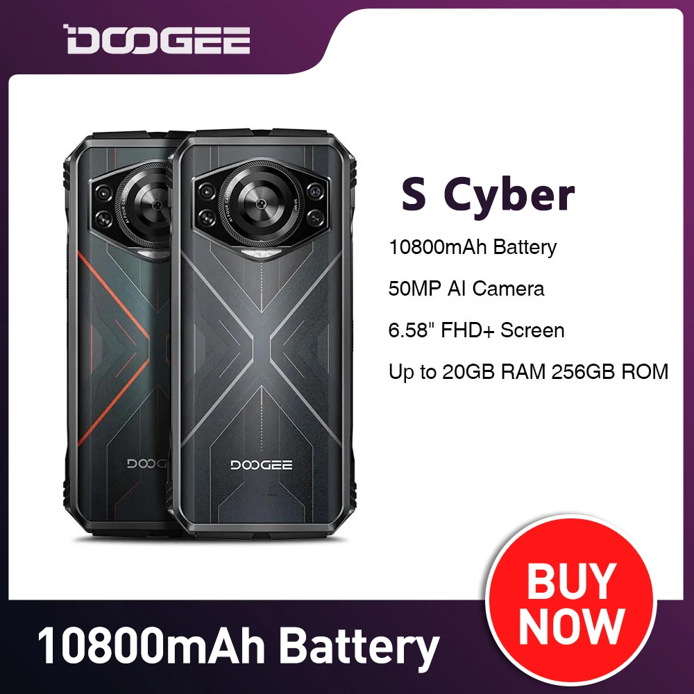 DOOGEE S Cyber Rugged Phone 6.58" 90Hz IPS Screen 10800mAh Large Battery 8GB+256GB 50MP AI Main Camera Android 14