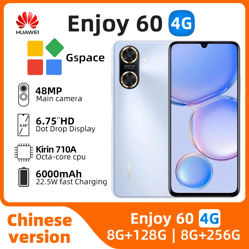 HUAWEI Enjoy 60 Smartphone HarmonyOS 6.75 inch TFT LCD Dual SIM 6000 mAh Battery Mobile phones 48MP Camera Original used phone