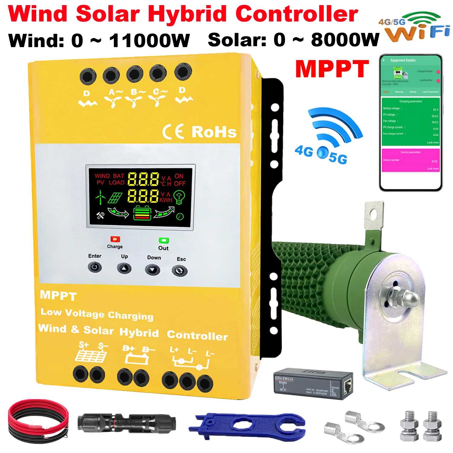 5000w 6kw Wind Turbine 3000W Solar Panel Wind Solar Hybrid System MPPT Charge Controller With Dump Load 12V 24V 48V Regulator