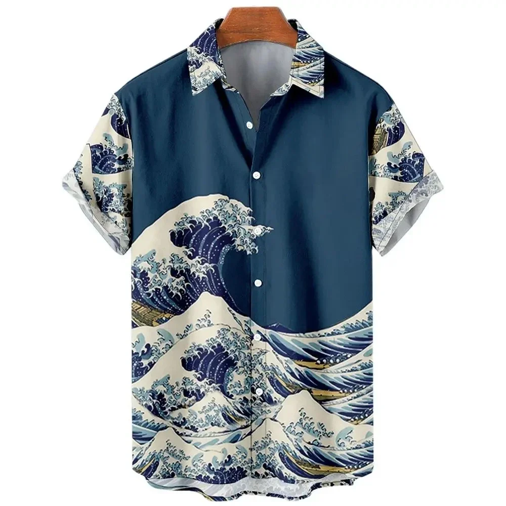 Hawaiian shirt, men's and women's 3D printing, casual short sleeved shirt, lapel button, vintage top, oversized unisex