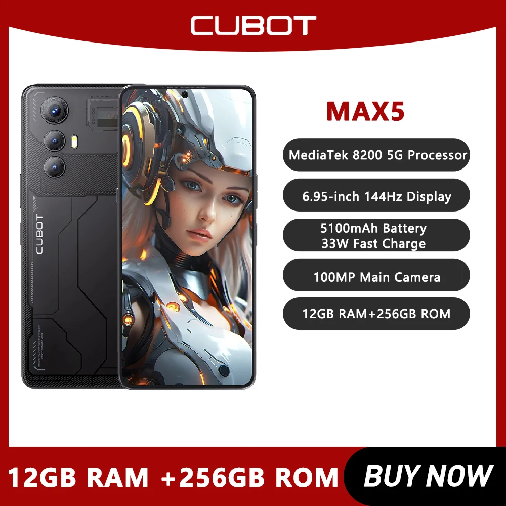 CUBOT MAX 5 Smartphone 5G Android 14 Dimensity 8200 6.95" 144Hz Screen 12GB RAM+256GB ROM 5100mAh Battery Gaming Phone WiFi