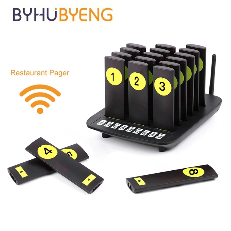 Restaurant Pager System Wireless Calling System 18 Pager Buzzers for Bar Cafe Fast Food Shop Restaurant Guest Queue Pager System