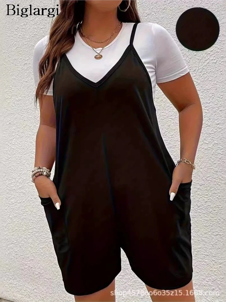 Plus Size Summer Sleeveless Slip Jumpsuit Women Casual Fashion Ladies Jumpsuits Pleated Loose Wide Leg Woman Jumpsuit Shorts