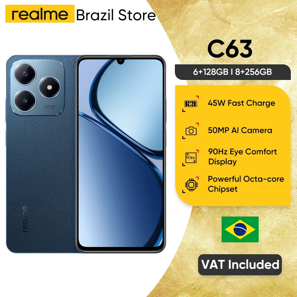 Realme C63 4G 8GB+256GB Android Smartphone 6.74'' 90Hz FHD+ Display Dual-SIM 50MP AI Camera 5000mAh Massive Battery Su