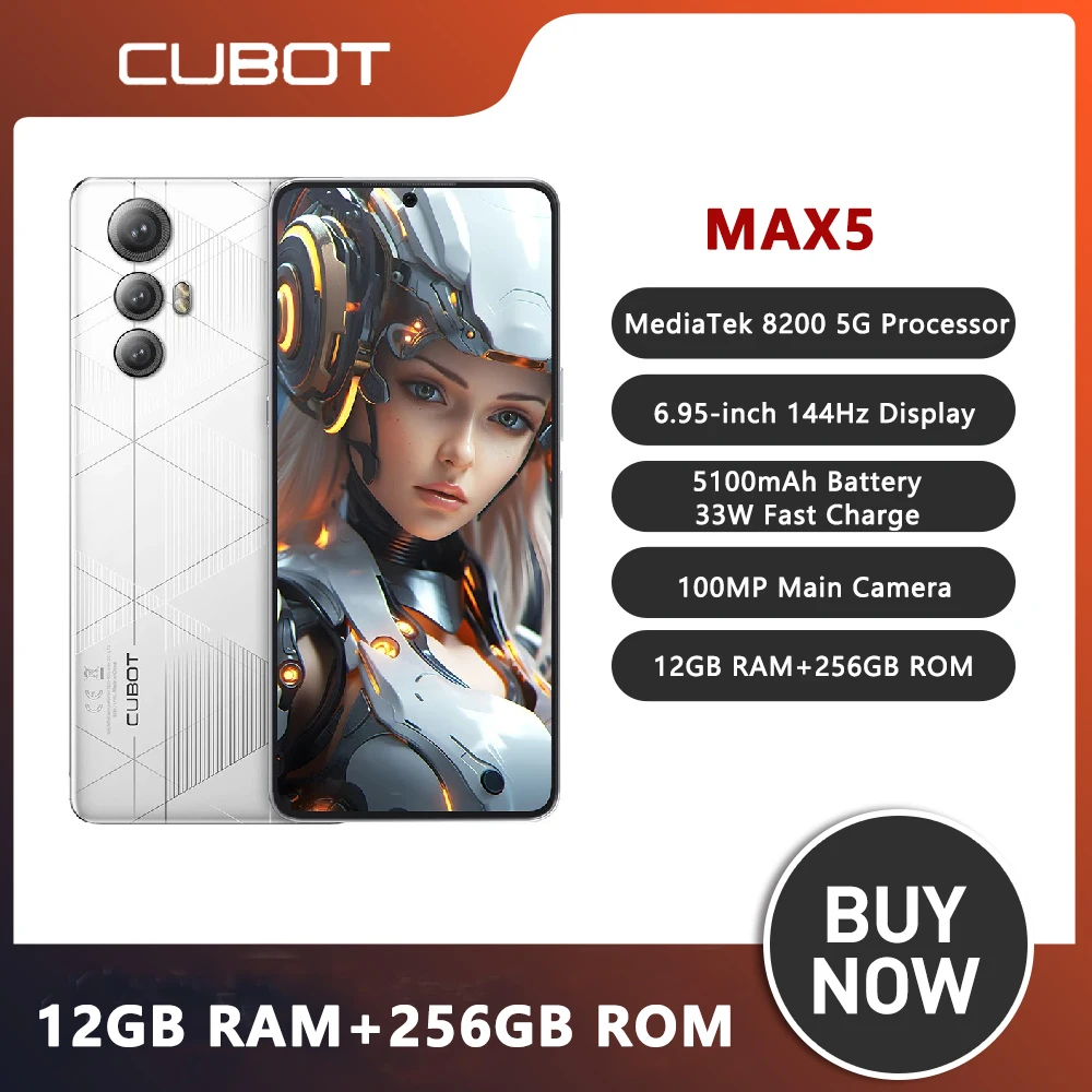 CUBOT MAX 5 Smartphone 5G 6.95" 144Hz Screen Android 14 Dimensity 820012GB RAM+256GB ROM 5100mAh Battery Gaming Phone WiFi 