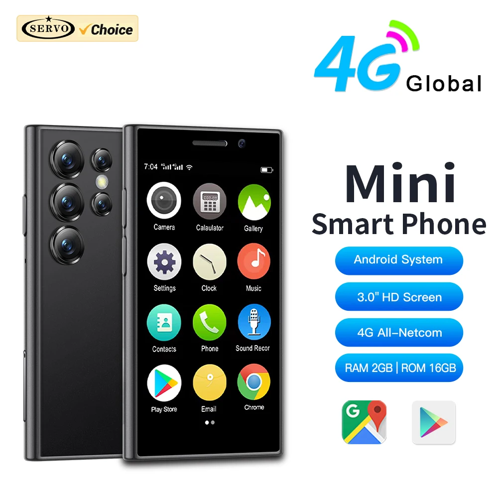 SERVO S24 MINI Android Smartphone 4G Network 2 SIM standby Play Store Face Unlock 3.0" Color Screen Mini Card Smart Mobile 