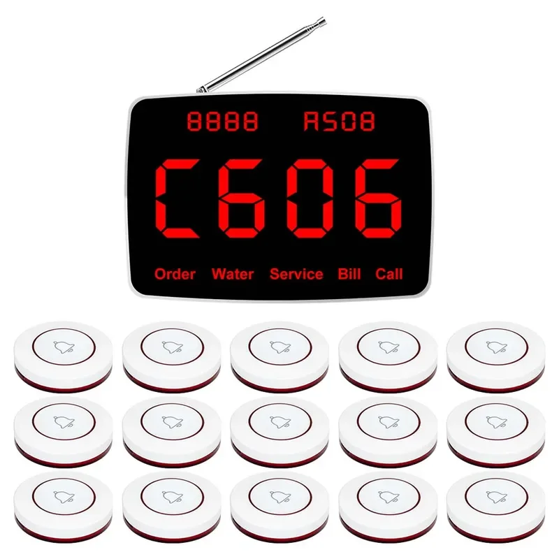 QWICALL Wireless Waiter Calling System Restaurant Pager 15 Pcs Call Button Customer Service for Hookah Cafe