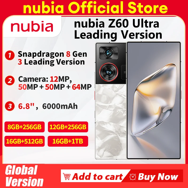 Global Version Nubia Z60 Ultra Leading Version 6.8" Smartphone 5G Snapdragon 8 Gen3 Full Screen AI Photography 80W fast cha