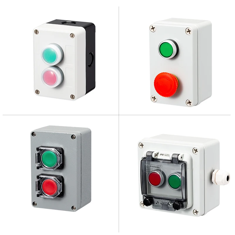 Switch Control Box two Position Button Waterproof Button Indicator Light Plastic Box Emergency Stop Reset Inching Electrical Box