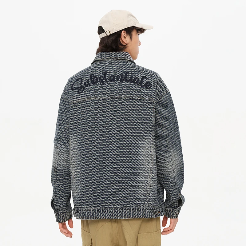 Retro Jacquard Techniques Washed Denim Jacket Men 2024 Autumn Fashion High End Shirt Loose Lapels Casual Y2K Clothes