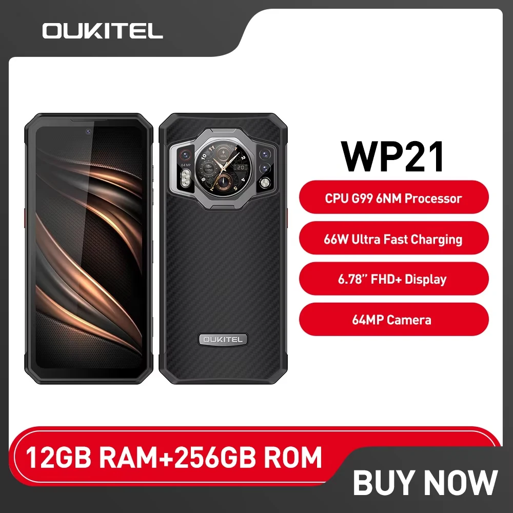 Oukitel WP21 Rugged Smartphone Andriod Dual Screen 12GB+256GB Mobile Phone 64MP Camera 9800mAh battery 66W 120Hz Cellphone