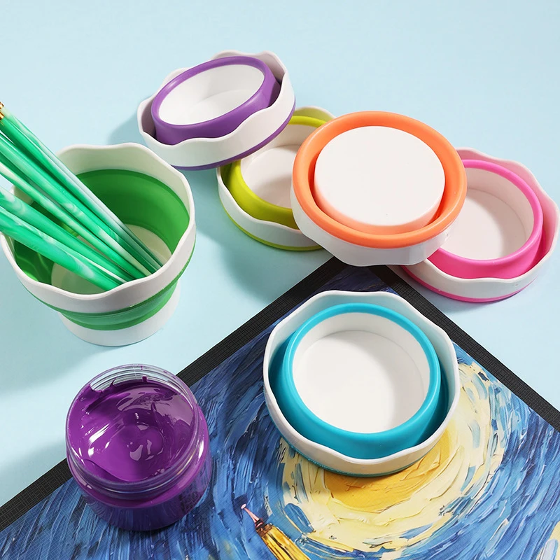 1pc Mini Silicone Folding Mini Bucket For Washing Painting Brush Watercolor Drawing Tools Paint Pallette