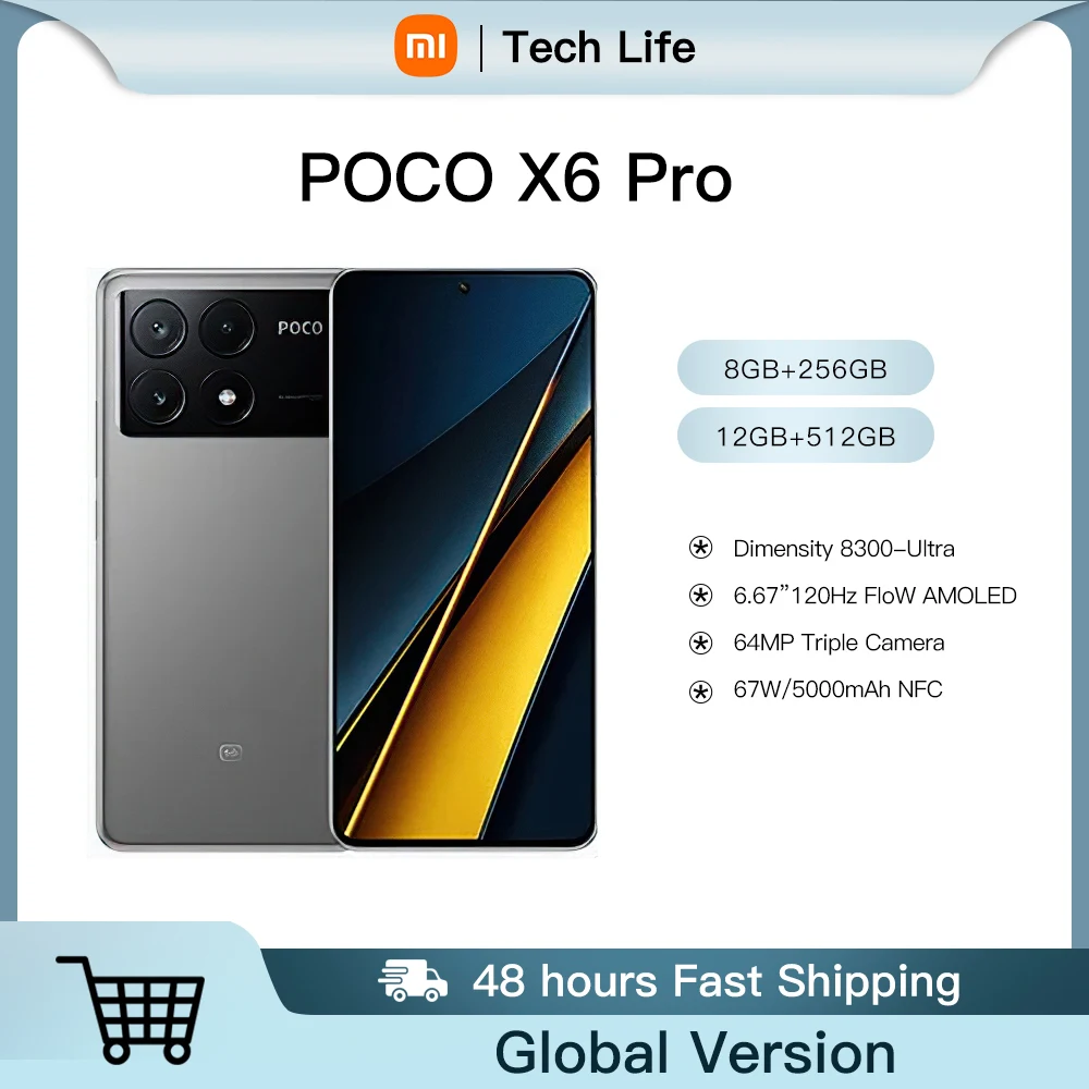 2024 POCO X6 Pro 5G Global Version Smartphone 6.67" CrystalRes 1.5K AMOLED DotDisplay MTK 8300-Ultra Mali-G615 5000mAh Orig