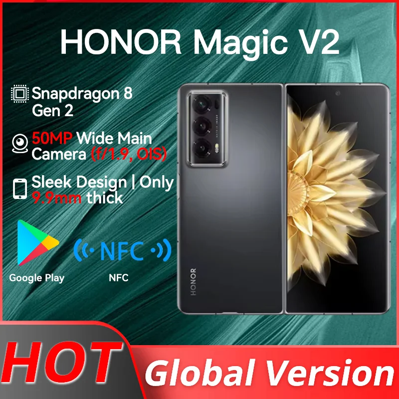 Honor Magic V2 Global Version 5G Foldable LTPO OLED 120Hz Display 7.92" 50MP Rear Cameras Snapdragon 8+ Gen 2 5000mAh 66W N