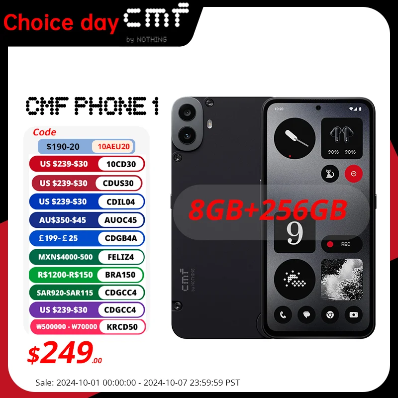 Global Version CMF Phone 1 6.67 AMOLED display 120Hz Mediatek Dimensity 7300 50MP 5,000 mAh IP52 33W fast charging Phone1