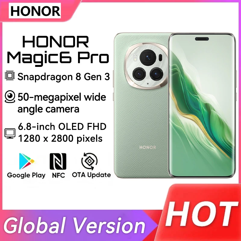 Global Version HONOR Magic 6 Pro Snapdragon 8 Gen 3 180MP Camera 6.8'' Quad-Curved Floating Screen 80W Charger 12GB 51