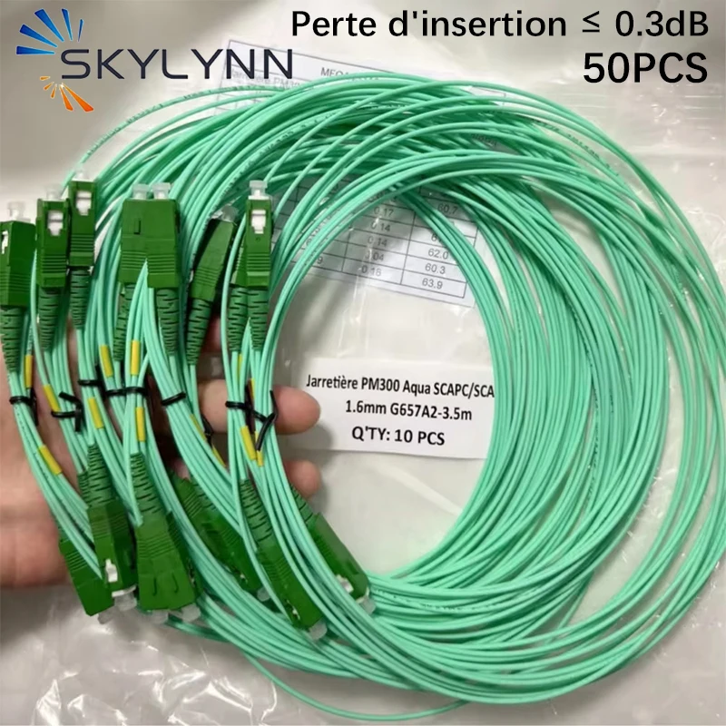 50PCS G657A2 3.5m Aqua Fiber Optic Garter 1.6mm Fibe Core SC APC Fiber Optic Patch Cord Simplex Fiber Optic Cables 100PCS