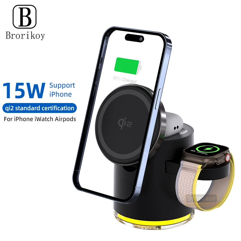 QI2 Certified 15W Fast Foldable Wireless Charger Suitable for iWatch Airpods Stand Suitable for IPhone 15 14 13 12 Watch AirPo
