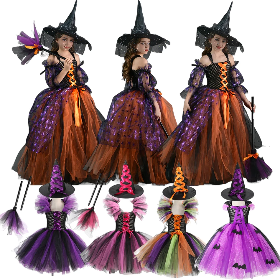 Kids Halloween Cosplay Witch Costume Children Carnival Vestidos Party Infant Witch Fancy Dress Clothing Set