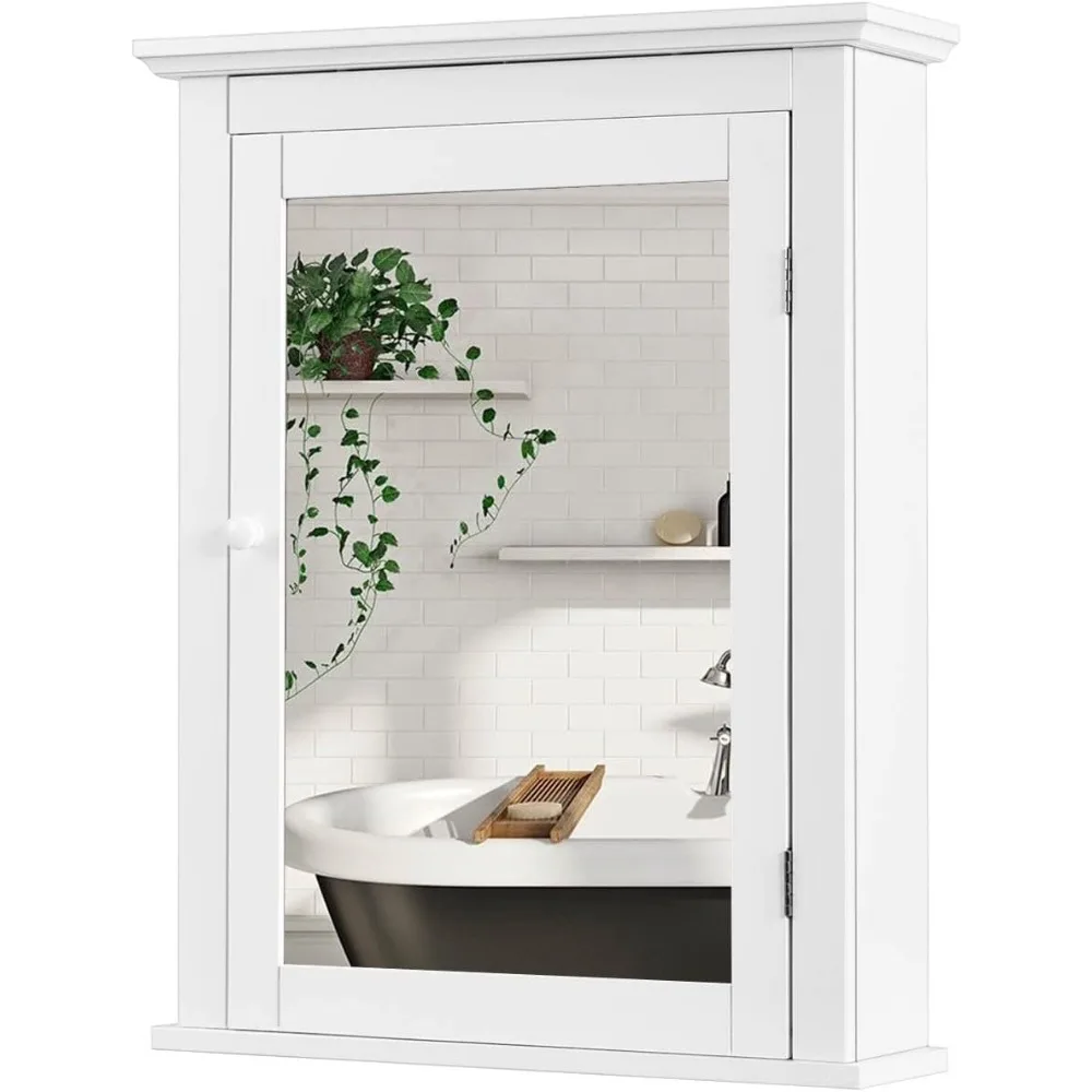 Bathroom Mirror Cabinet, Wall Mounted Storage Cabinet with Mirror Door and Adjustable Shelf