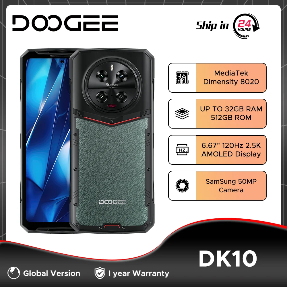 Global Version DOOGEE DK 10 Rugged Phone 6.67" 120Hz 2K AMOLED Display Dimensity 8020 Octa Core 120W 5150mAh Battery Quad C