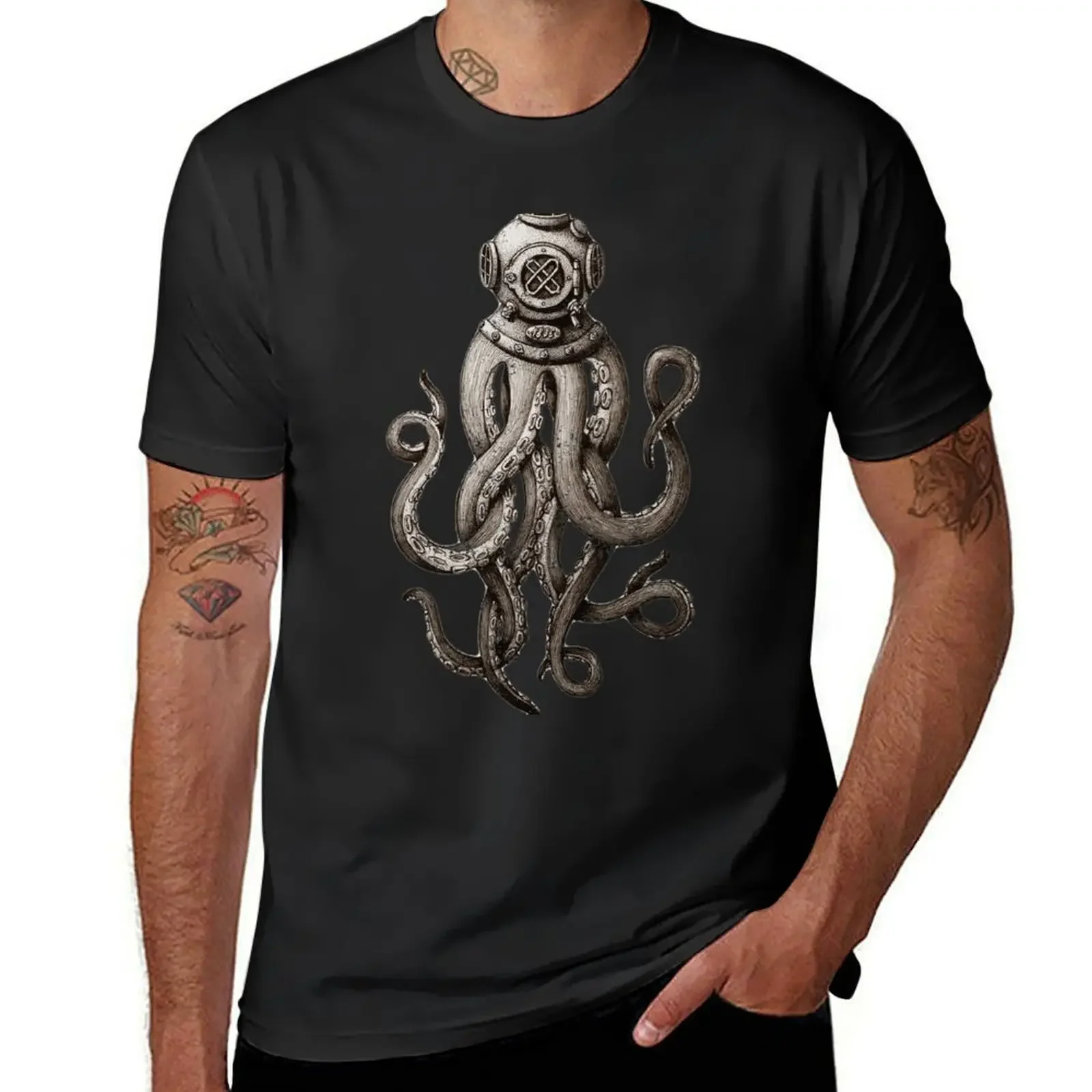 Strange Vintage SCUBA Diving Octopus Kraken T-Shirt boys animal print summer clothes quick-drying t shirts for men