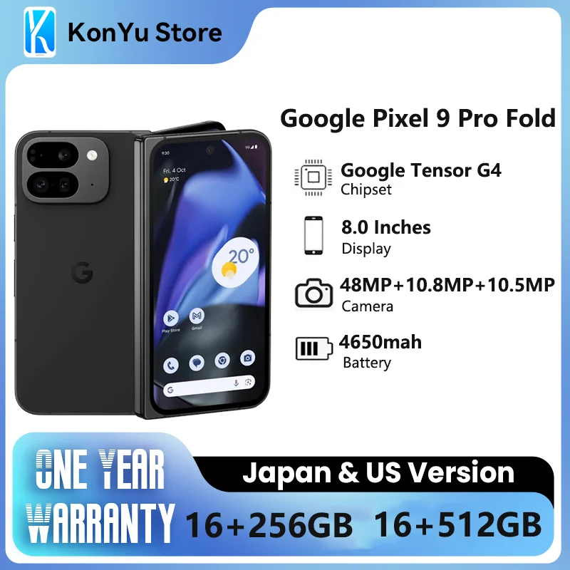 Global Version Google Pixel 9 Pro Fold 8.0 inches Google Tensor G4 16GB RAM OLED, 120Hz 4650 mAh NFC SmartPhone