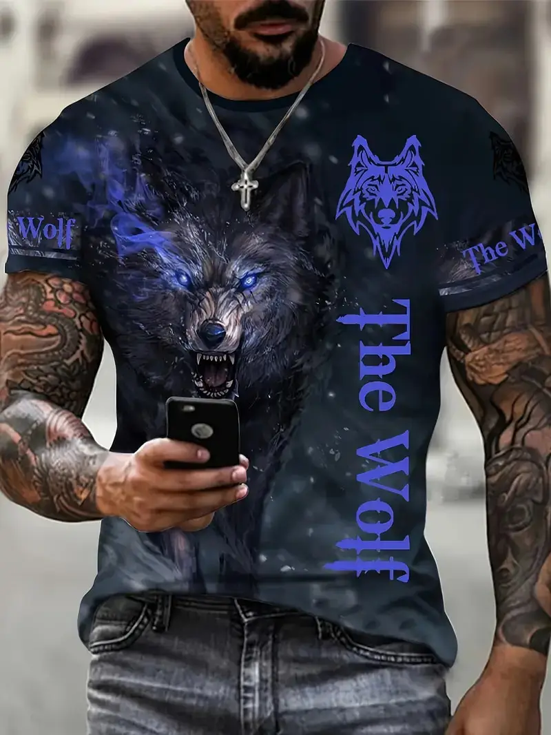 The Wolf Pattern T-shirt 3D Printed Hip Hop Men's Streetwear Fashion Short Sleeve Crew Neck T shirt Oversized Tops Tees Clo