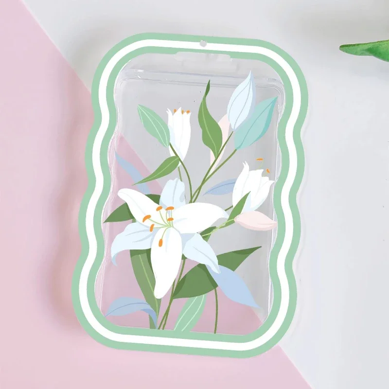 Wave Transparent White Flowers Card with Retractable Spring Cord Suitable for Bank Identity Bus ID Card Sleeve Case Door Card