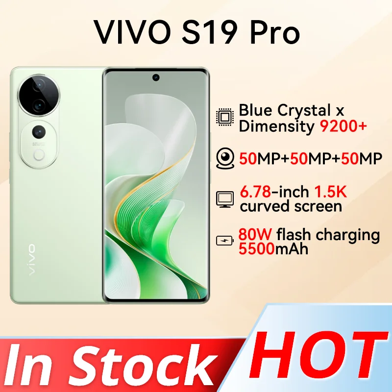 Original VIVO S19 Pro 5G smartphone Dimensity 9200+ 6.78 inches 2800 × 1260 AMOLED 120Hz 50MP*2+8MP 5500mAh 80W NFC