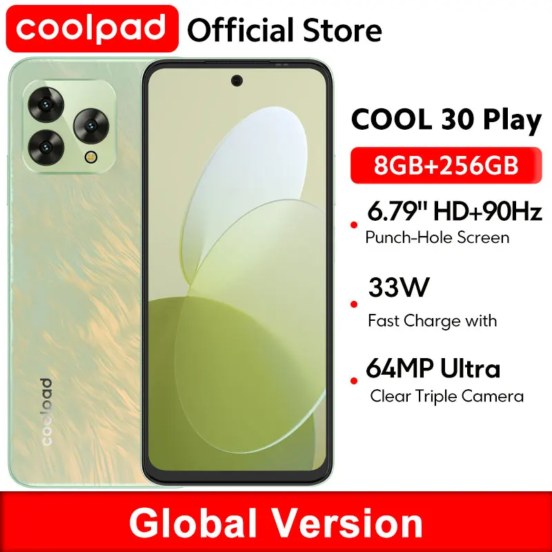 coolpad COOL 30 Play Smartphone 8GB+256GB NFC 6.79" 90Hz Screen 64MP Triple Camera Helio G99 Processor 33W 5000mAh Android 