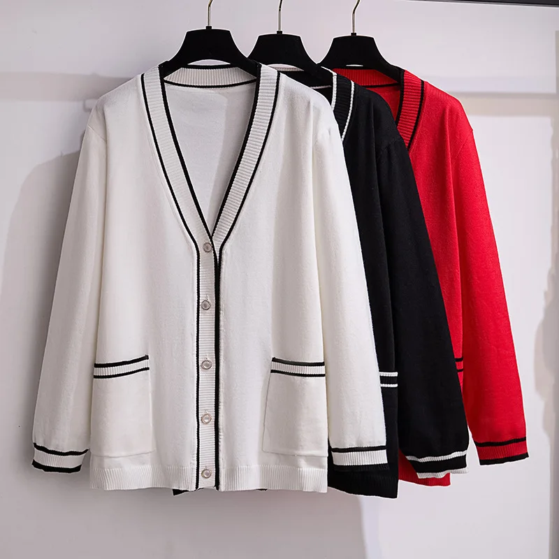170Kg Plus Size Women's Bust 160 Autumn Loose V-Neck Cardigan Sweater Knitted Small Fragrant Style Jacket 5XL 6XL 7XL 8XL 9
