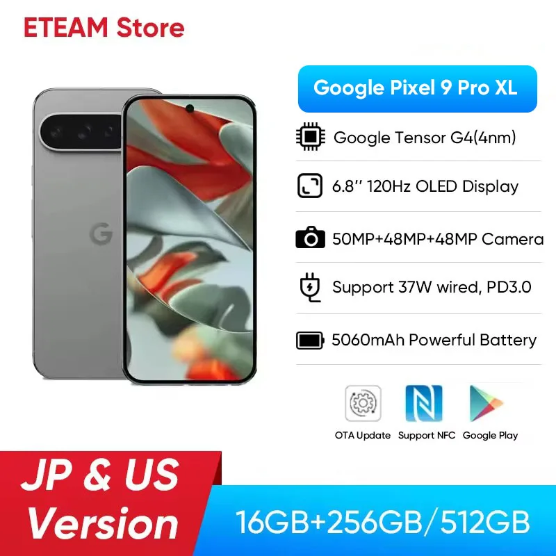 2024 New Google Pixel 9 Pro XL Google Tensor G4 Android 14 Smartphone 6.8" Actua Display 5060mAh Battery 50MP Triple Pixel9