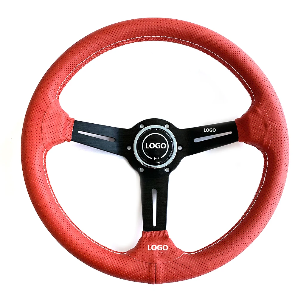 Red 14inch 350mm Racing Microfiber Perforated Leather Drift Sport Steering Wheel
