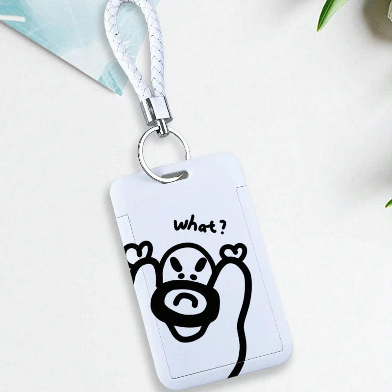 Cartoon Peach Rabbit Pattern Card Holder with Lanyard Suitable For Student Bus/Meal Card Protection Case Kpop Photocard Holder