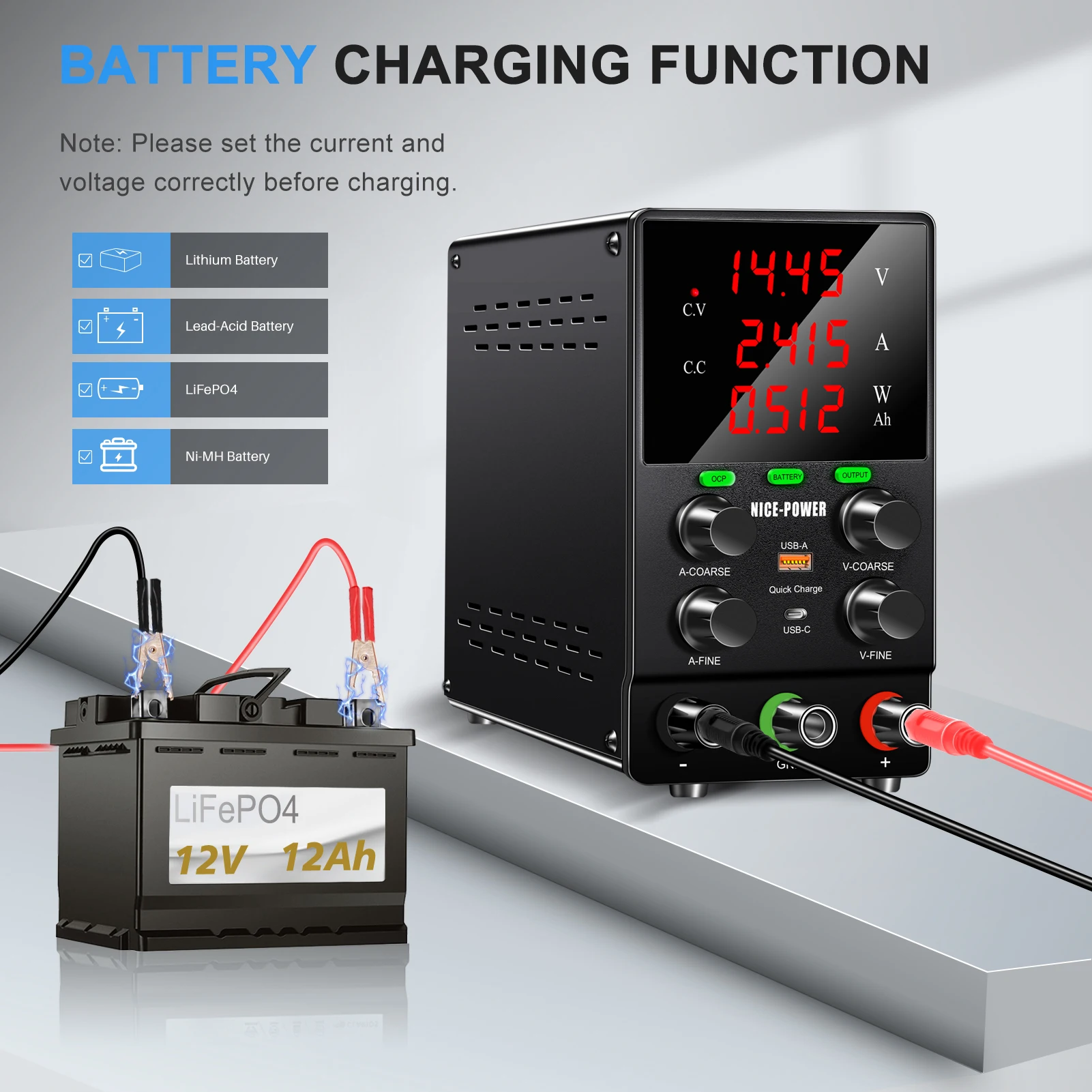 DC Power Supply Charger Lab Bench Power Supply OCP 30V 10A 120V Battery Charging Adjustable Voltage Regulator Laboratory Source