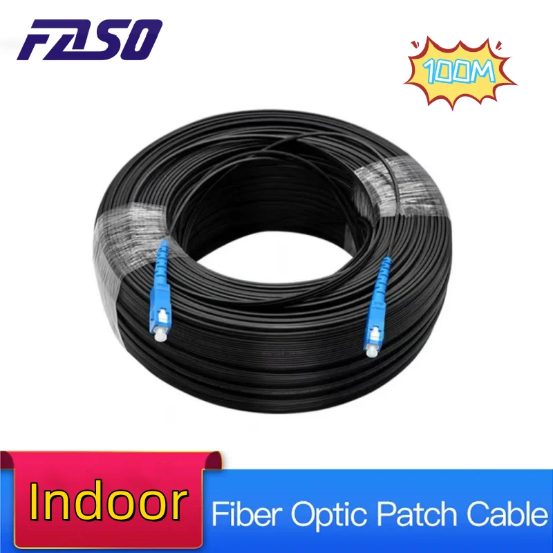 100M SC/UPC Fiber Optic Drop Cable FTTH SM G657A1 Optical Fiber Patch Cord Simplex Indoor Black LSZH Jacket Fibra Jumper Cable