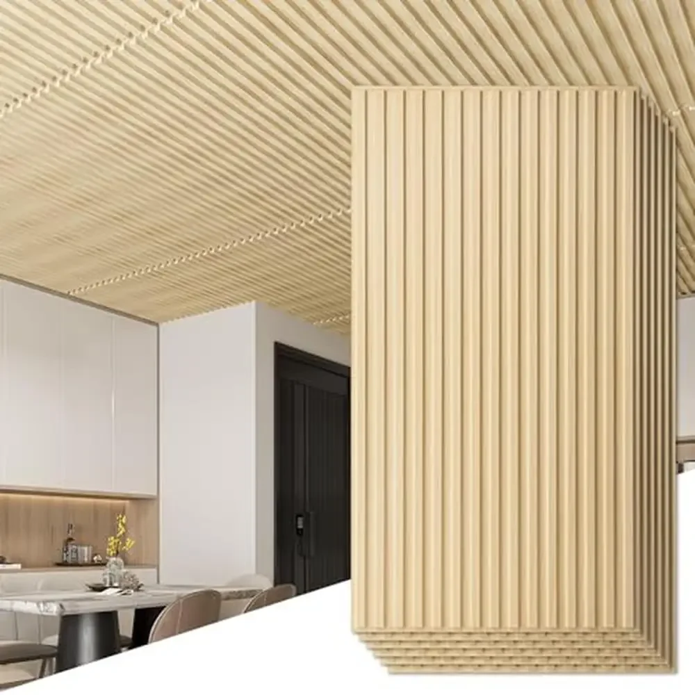 3D Wall Panels 12-Pack Slat Design PVC Drop Ceiling Tiles Interior Decor Oak 2x4 FT