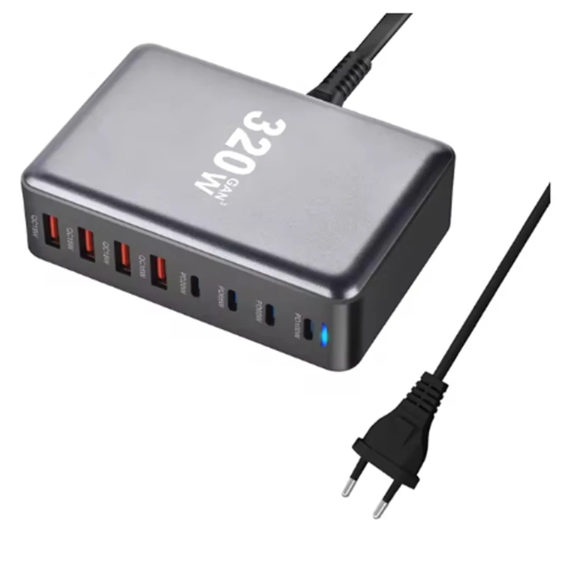 320W Gan Desktop Charger 8-Port USB Type C PD Charger Fast Charge 3.0 USB Type C Fast Charger Mobile USB Charger EU PLUG