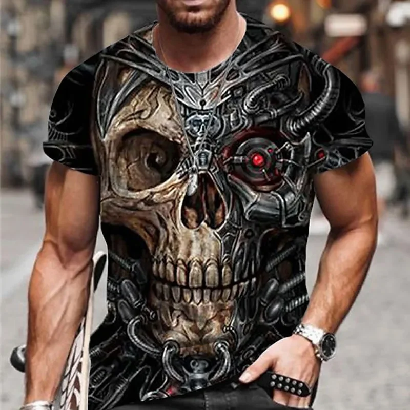 Men's T-Shirt For Men Clothing Skull Graphic Horror Print Tops Short Sleeve Fashion Casual Oversized Tee Shirt Street Cloth