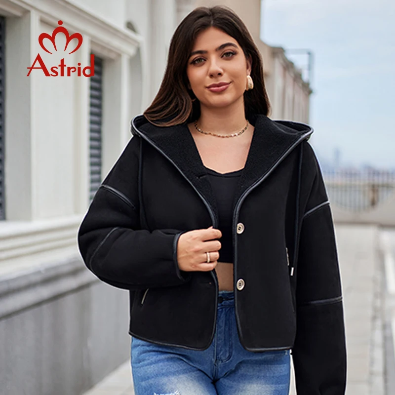 Astrid Autumn Women's Jacket Double-Faced Fur Spliced Design Hooded Warm Coats Lady Demi-Season Parkas Plus Size Outwears 3
