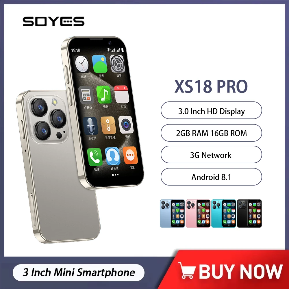 SOYES XS18 Pro Mini Smartphone Android 8.1 2GB RAM 16GB ROM Facial Recognition Dual SIM 1000mAh 3G Network 3.0 Inch Small Phone